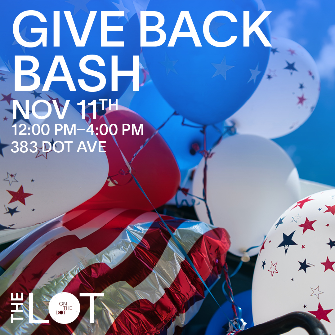 Get the chance to give back to your community at our Giveback Bash on November 11th, 12-4PM. Vendors will be providing donation drives, volunteer opportunity sign-ups, letters to troops, and more! Food provided by @cloverfoodlab, Northeast of the Border, & Trolley Dogs.