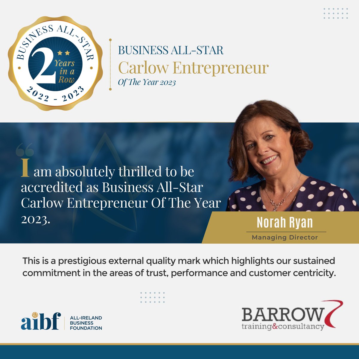 So I have news and super proud.  Thank you <a href="/aibfallstars/">All-Ireland Business Foundation</a> for this honour.  This recognition is not just for me but also my amazing team <a href="/Barrow_Training/">Barrow Training</a>   who never cease to amaze me every single day.  I am blessed
