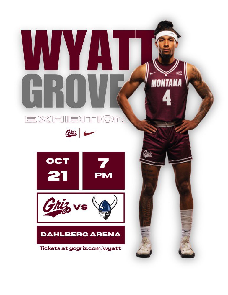 What’s up GRIZ NATION Come support us for a great cause at the Wyatt Grove Exhibition game against Western Washington. See you there at 7pm Griz Nation!”