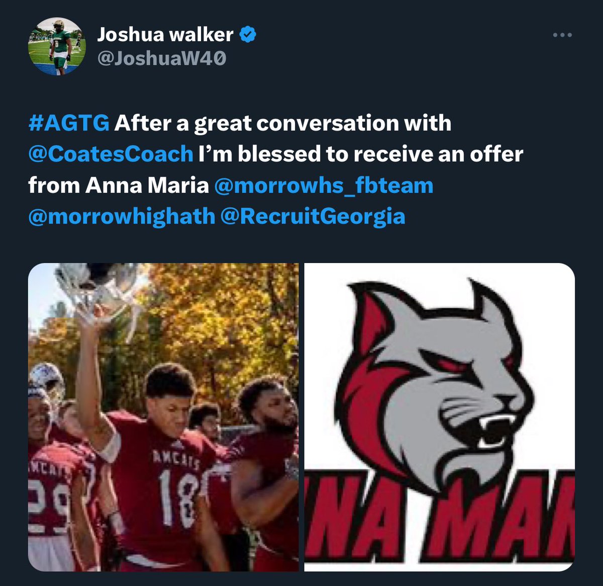 morrowhs_fbteam's tweet photo. Congratulations to Mr Joshua Walker C/O 2024 5’11 210 LB on receiving an offer from ANNA MARIA COLLEGE!!!!!!
Morrow High School
Head Coach: Jerome WeakS
Defense Coordinator: Coach Rafe
#belegendary #mustangspride🐎 https://t.co/13XB6y803l