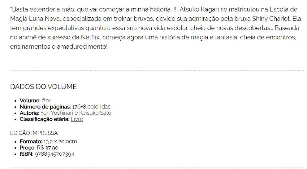 JBC deve reimprimir “Little Witch Academia”