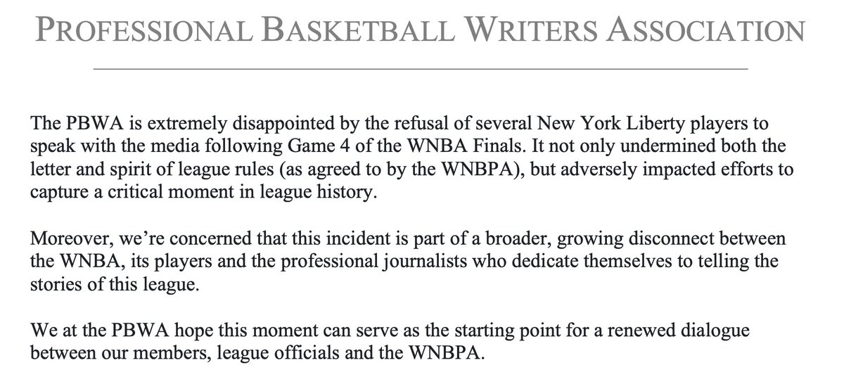 The PBWA has released the following statement: