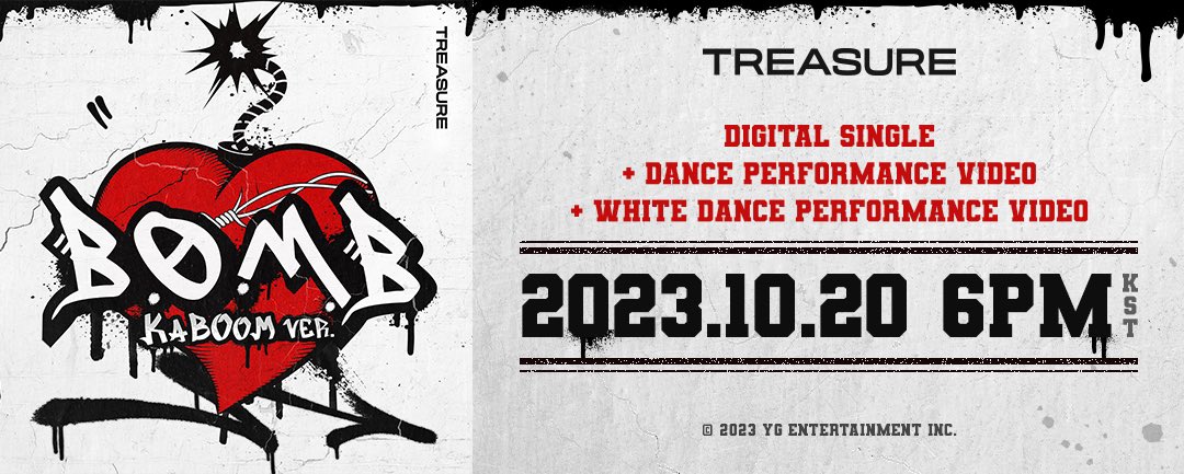 #TREASURE ‘B.O.M.B (kaboom ver.)’ RELEASE COUNTER
Originally posted by yg-life.com

DIGITAL SINGLE & DANCE PERFORMANCE VIDEO
✅2023.10.20 6PM(KST)

#트레저 #BOMB #kaboomver #RELEASE_COUNTER #20231020_6PM #YG