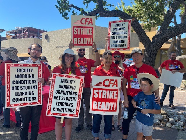CFA_United's tweet image. CSU San Bernardino members rallied today to let the CSU know they are ready to vote to authorize a strike! 

Let the CSU know FACULTY WORKING CONDITIONS ARE STUDENT LEARNING CONDITIONS! #UnionPower #CFAPower #RaiseTheFloor #CFA4Faculty