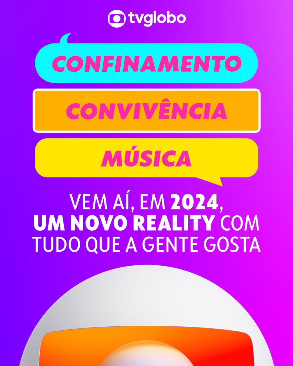 tvglobo's tweet image. Tem reality novo chegando em 2024! Tá querendo um spoiler, né? Só vou dizer uma coisa: vai ter confinamento e muita música. 🤫 Guarda essa informação. 🤭 #Upfront #vemaí