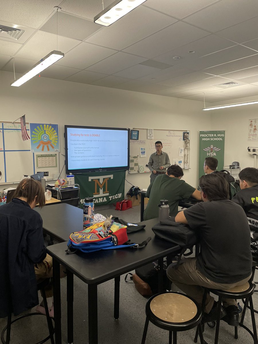 MTLiss79's tweet photo. So excited and amazed at this opportunity for my students!! UNR Graduate student Justin spent the day teaching standardized test taking tips and tricks as well as the importance of ACT/SAT Scores and preparation @wcsdsacte @WashoeSchools @CTEinWCSD @NVHug @hughosahsa https://t.co/MG0joaZcpn