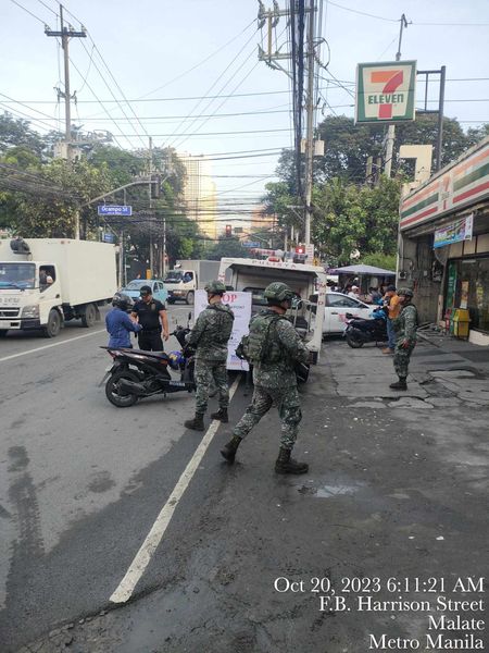 MpdPs9's tweet photo. MANILA POLICE DISTRICT, MALATE POLICE STATION, 
COMELEC Checkpoint
Station Commander: PLTCOL MELVIN MANALANG FLORIDA JR, Team leader: PCPT ANTONIO S CRUZ JR
Location: Mabini St. corner Pablo Ocampo St., Malate Manila. Time started: 06:00 AM-07:00 AM,October 20, 2023
Sitrep: SR/SN https://t.co/Q8ArWau07d