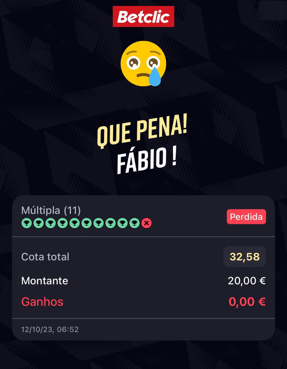 Ridículo a quantidade de apostas perdidas por um jogo e nem uma freebet um gajo recebe! <a href="/BetclicPortugal/">Betclic Portugal 🔞</a>