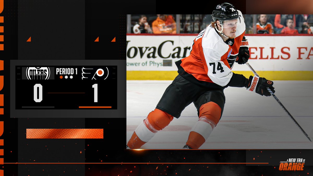 NHLFlyers's tweet photo. The boys in Orange &amp; Black send us to the break with a 1-0 lead. 

#EDMvsPHI | #LetsGoFlyers https://t.co/Ohl9hvCan7