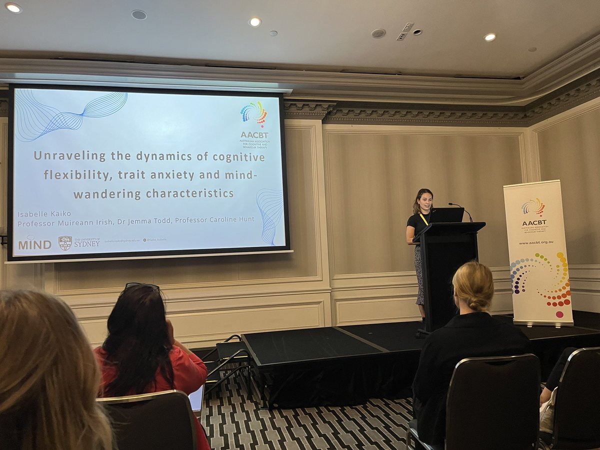Really interesting symposium <a href="/AACBT_org_au/">AACBT</a> so far. Next up is Isabel Kaiko on mind wandering and #anxiety as well as cognitive flexibility #mentalhealth #aacbt23
