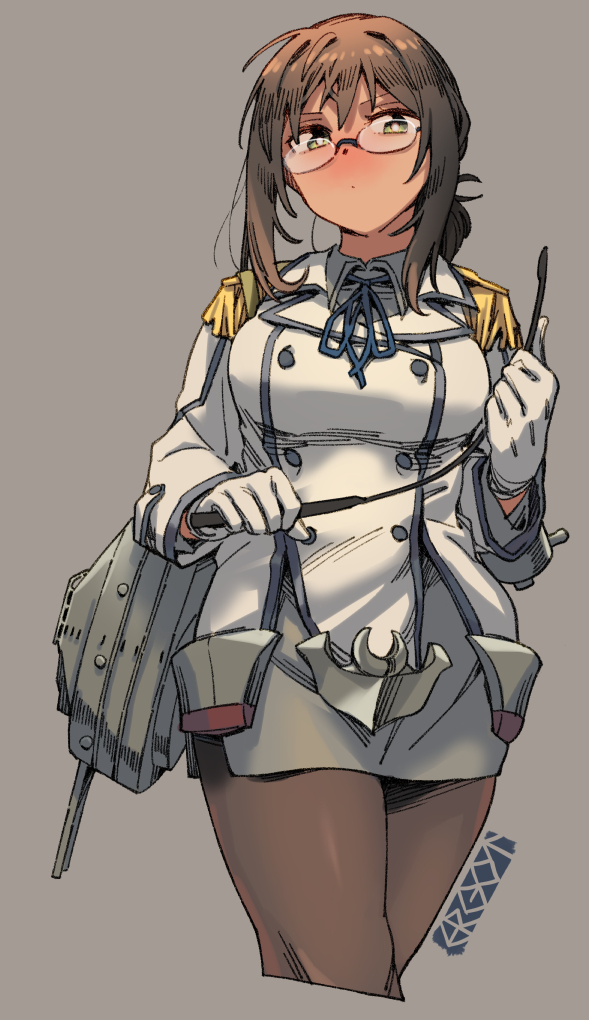 fubuki (kancolle) ,katori (kancolle) 1girl solo pantyhose glasses cosplay epaulettes gloves  illustration images