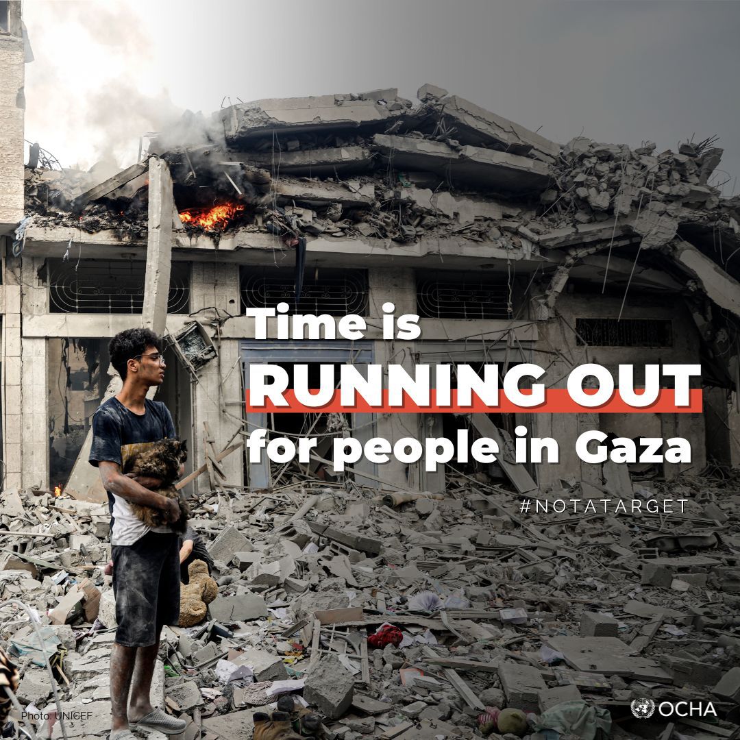 UN's tweet photo. Gaza: With dwindling supplies of food &amp; water, and a health system on the brink of collapse, people are facing an increasingly disastrous situation.

Latest update on the humanitarian situation from @UNOCHA : https://t.co/UNgddW3HDs https://t.co/ZMh5RrV0P3