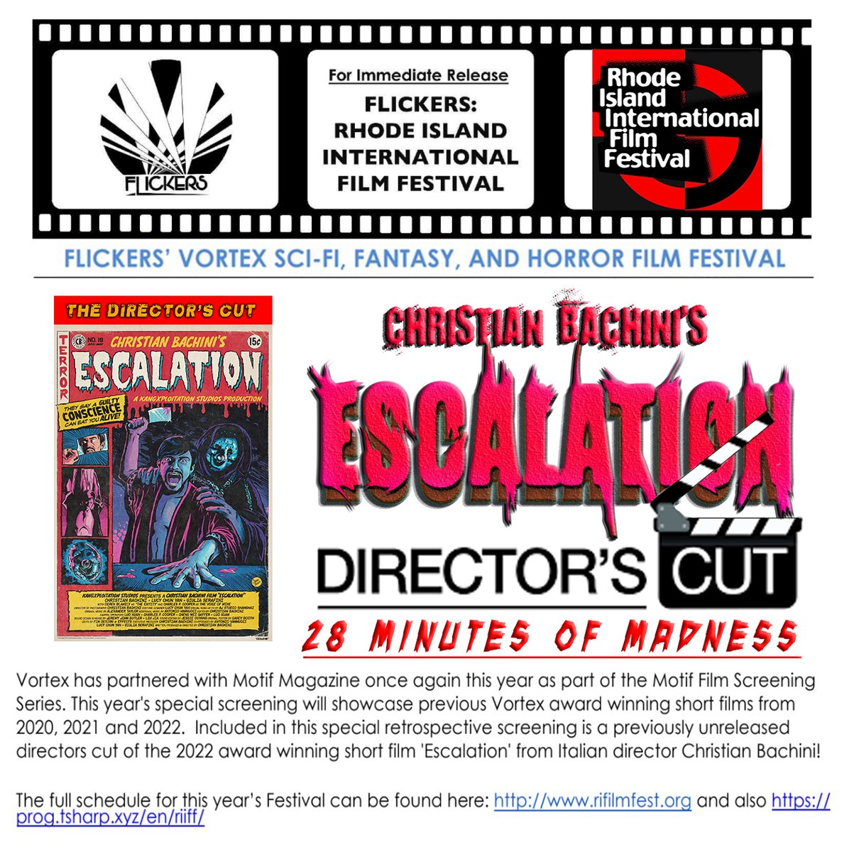 The REAL, 28 minutes long, version of #escalationmovie that you were supposed to enjoy all along is finally seeing the light of day, premiering at the #oscarqualifying <a href="/RIFilmFest/">RIFilmFest</a>  Vortex 2023 in all its full blown, UNCUT, twisted, gory and comedic glory!!!