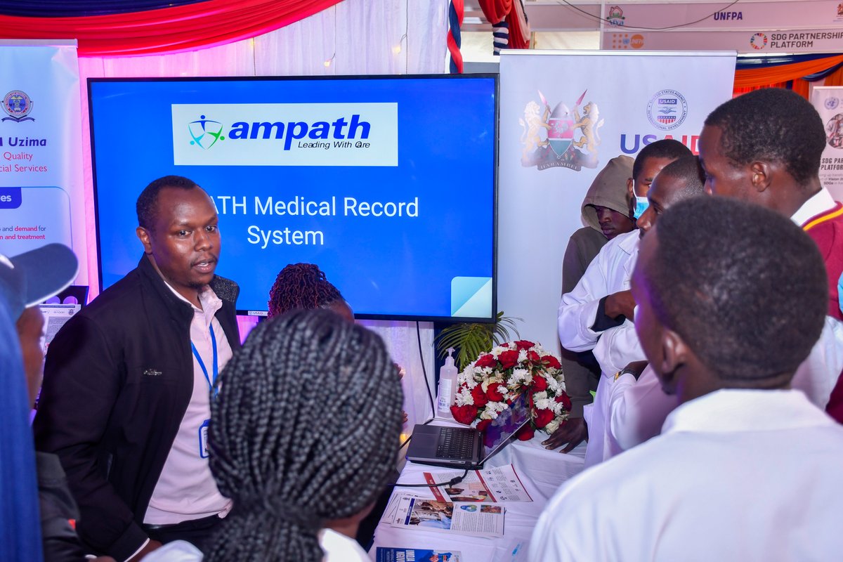 ampathkenya's tweet photo. Delighted to have participated in the #Mashujaa Universal Health Coverage Conference and Expo. With the support of @USAIDKenya, USAID AMPATH Uzima showcased the AMPATH medical record system (AMRS).
#UHCConference #AfyaNyumbani #KapkatetStadium #AfyaYetuJukumuLetu
@MOH_Kenya https://t.co/4rfe7WZqQg
