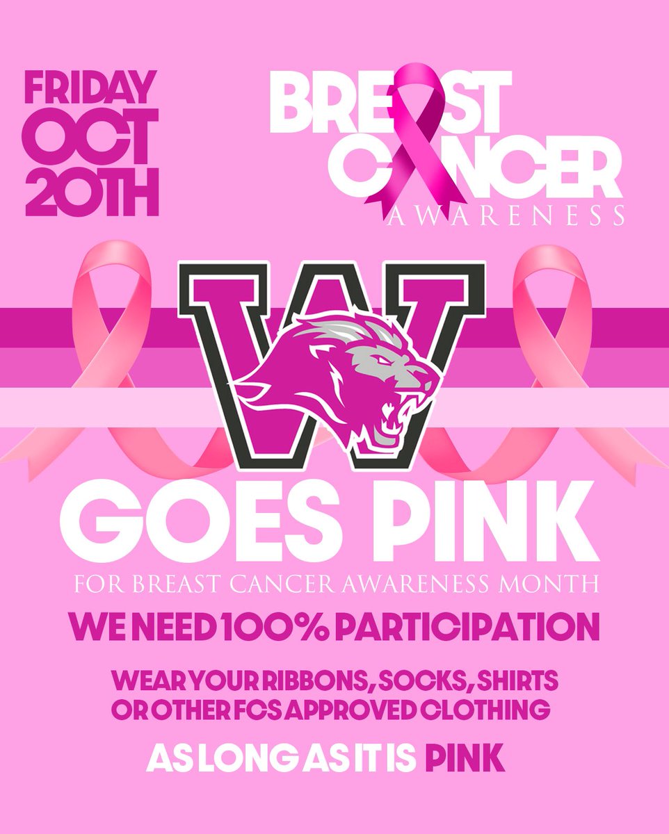 LadyWoodhouse23's tweet photo. 📣📣📣 Tomorrow, Westlake Goes PINK!!! In support of Breast Cancer Awareness Month we will show our P.R.I.D.E and dress in PINK! This is for EVERYONE, Faculty, staff, and students. @JarvisAdamsEdu #ONEWestlake #WestlakeGoesPINK @parents4edu_SF @Franchesca_Warr @RonMaxwellFCS1 https://t.co/XLPwBlQNQ0