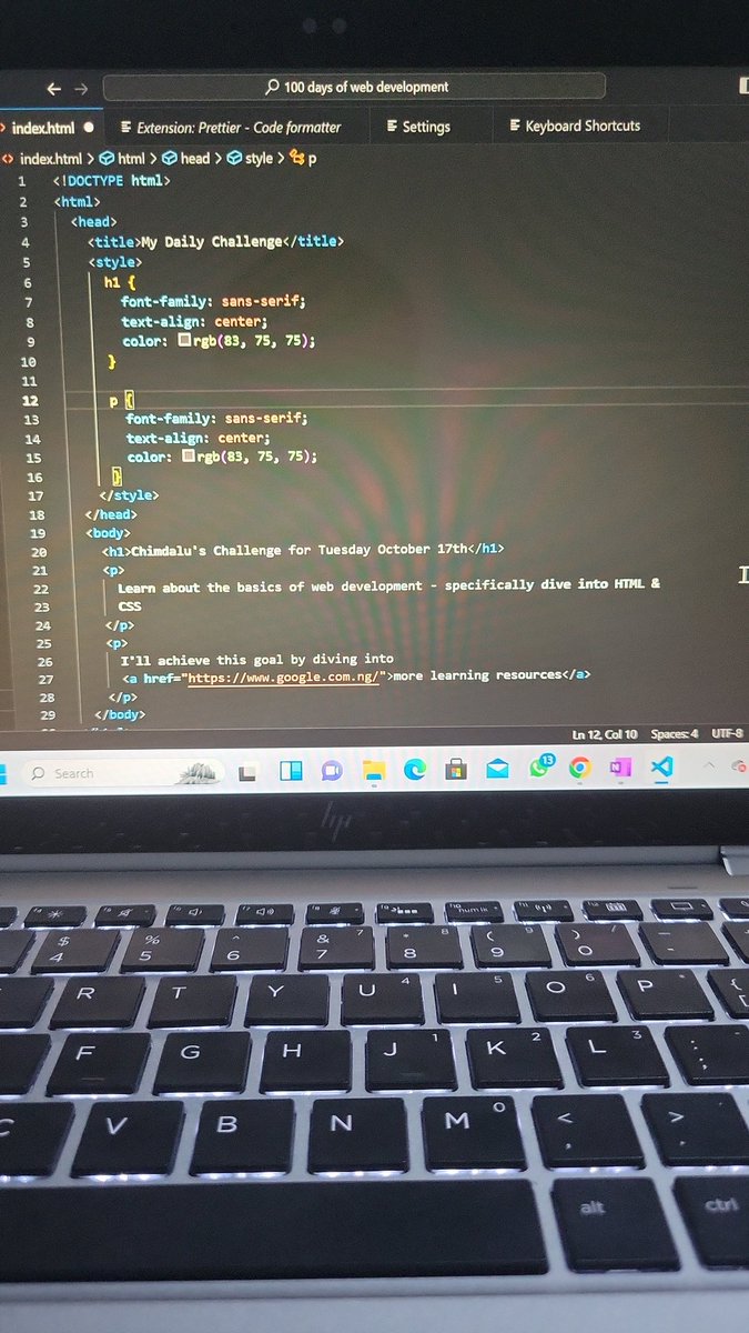 ChimdaluEmekekw's tweet image. Day 3 of my #100daysofwebdev challenge 

Learnt about formatting and nesting HTML code. Also learnt about different ways of adding CSS to code and learnt how to add links to a web page
