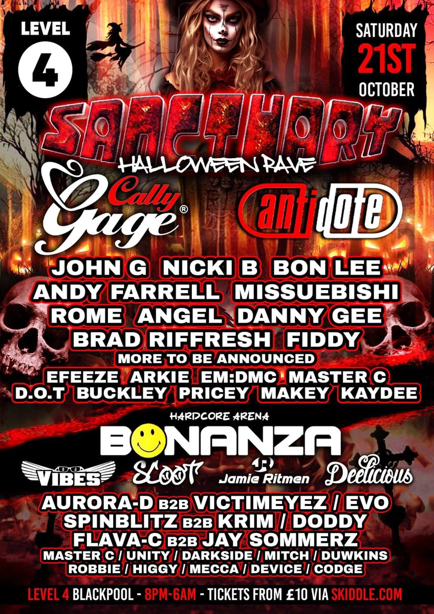 DJSpinblitz's tweet photo. Who's playing out this Saturday in Blackpool for the Sanctuary Halloween Rave? I'll be playing b2b with Krim in the Bonanza Hardcore Arena.
Tickets available via Skiddle: https://t.co/yzRpgYAS9p
#Sanctury #Antidote #Bonanza #Bounce #UKBounce #Donk #Hardcore #UKHardcore #Rave https://t.co/LkeCyUOtmj