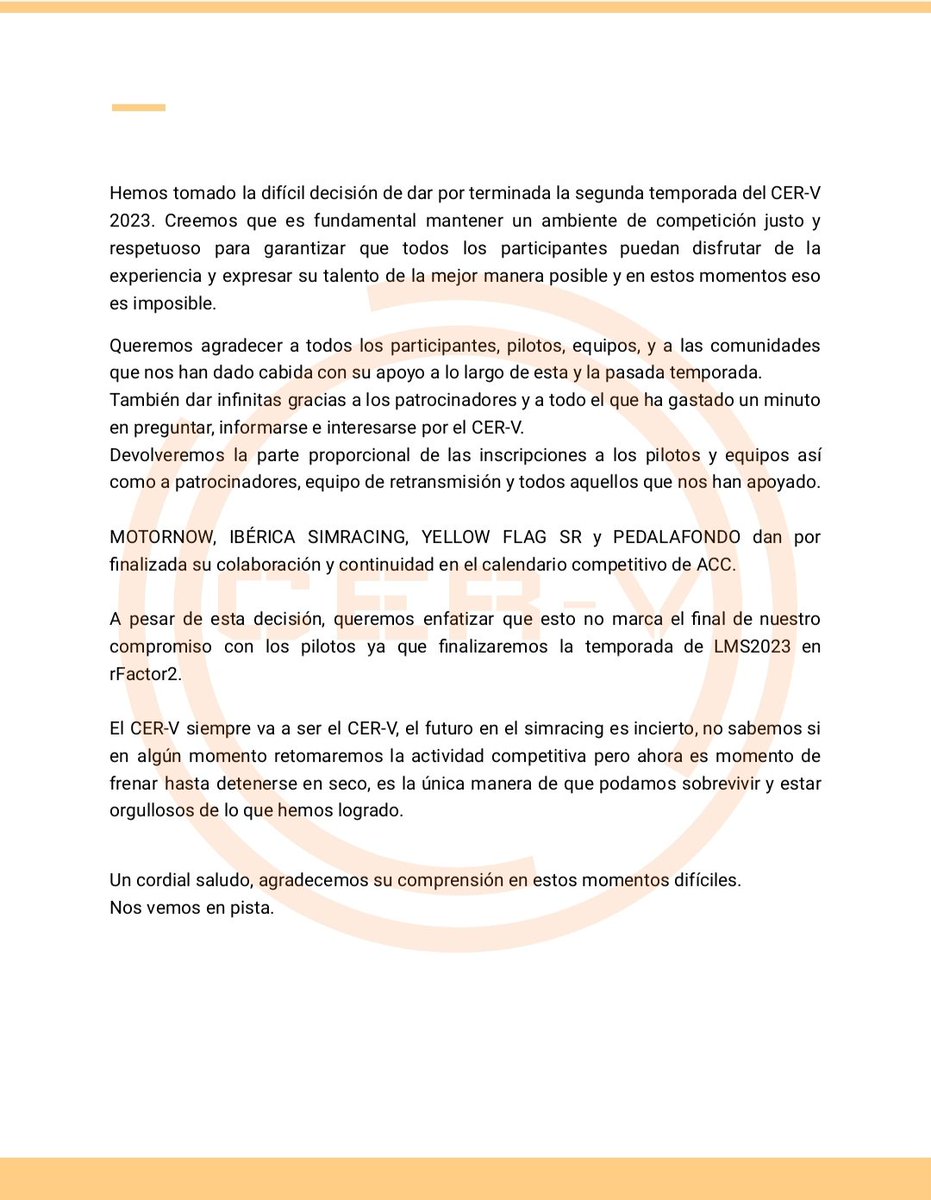 CER-V season 2023 (@cerv2022) on Twitter photo 🟠🟠 COMUNICADO OFICIAL 🟠🟠 🟠🟠 COMUNICADO OFICIAL 🟠🟠