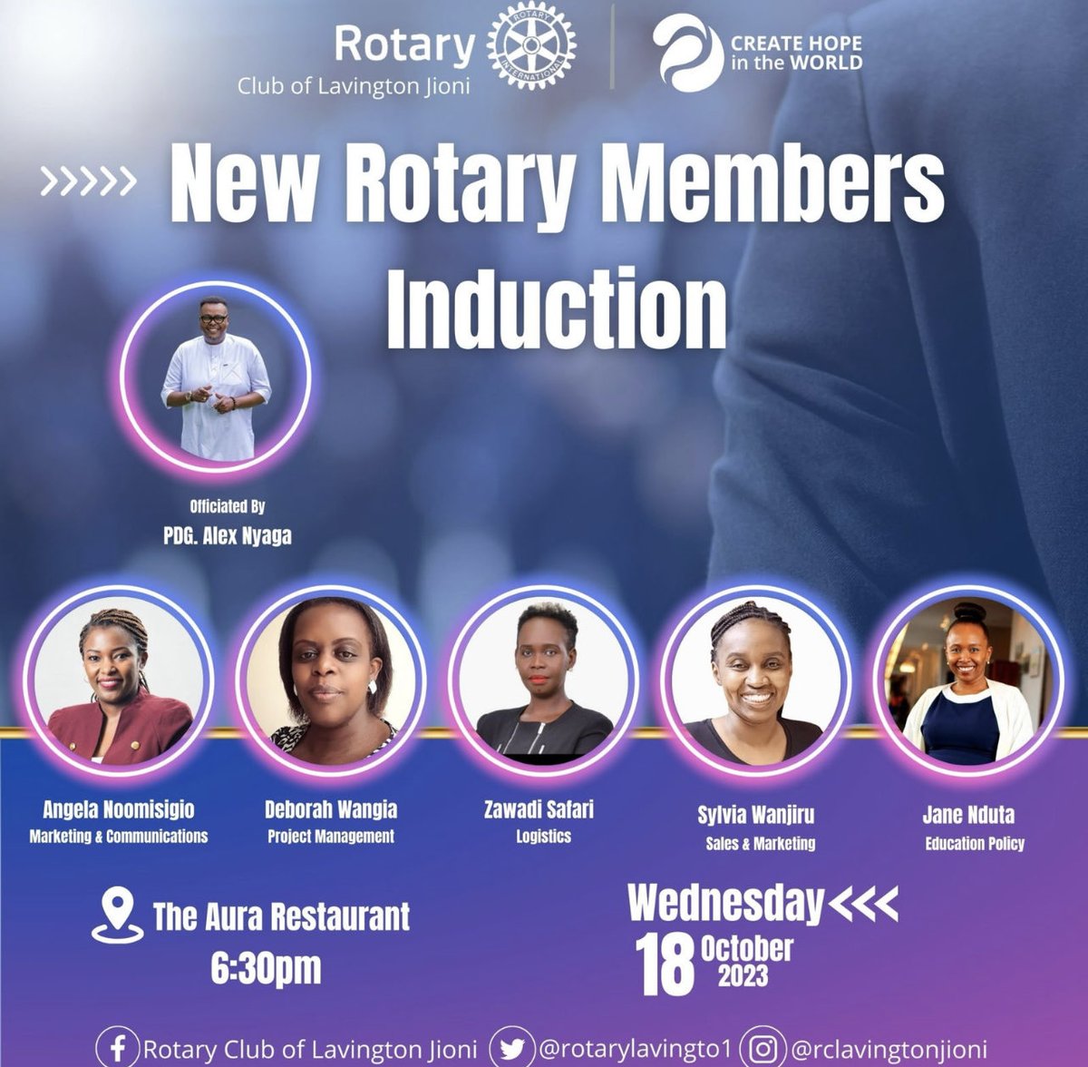 FAWZIAALI's tweet photo. One of the most memorable moments in Rotary is inducting new members. This week we inducted 5. We had a distinguished guest, PDG Alex Nyaga. It was a lovely occasion full of celebration #RI #Createhopeinthefuture https://t.co/xwUgsDWOux
