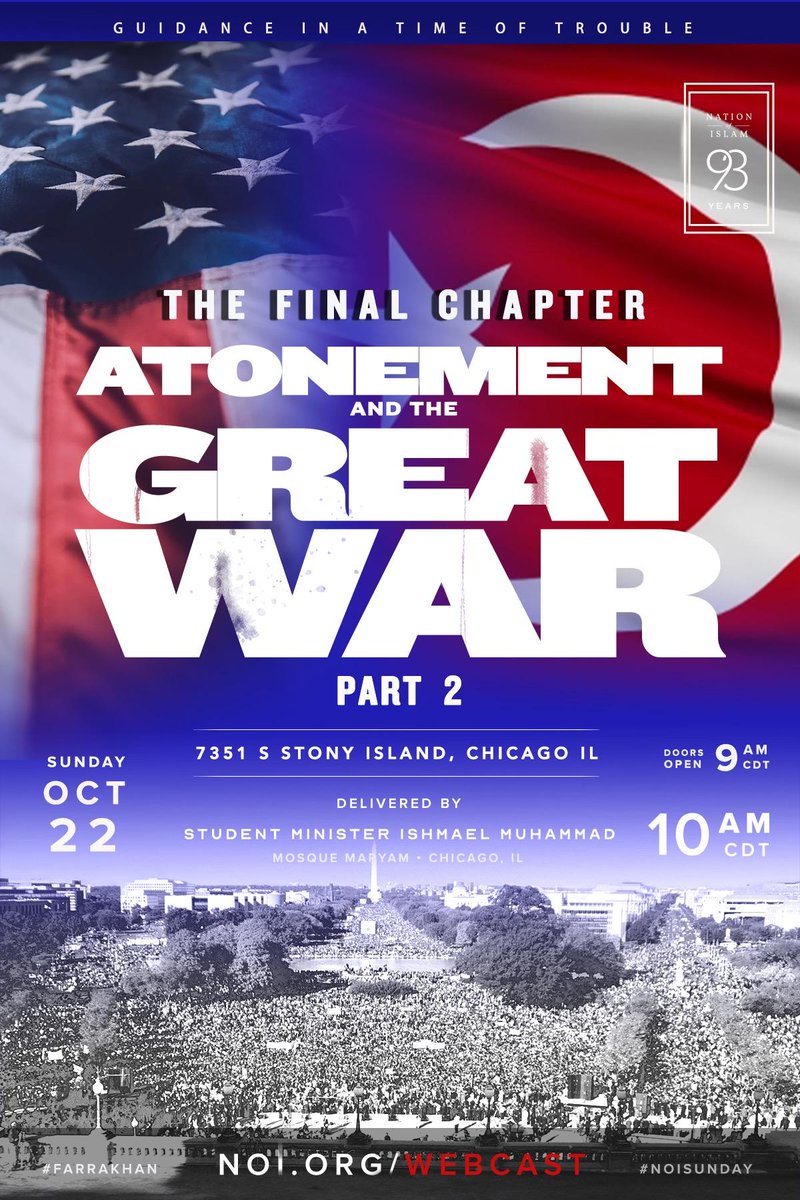 After a powerful Holy Day of Atonement message last week, Minister Ishmael Muhammad (<a href="/minishmael/">Ishmael Muhammad</a>) returns to deliver part 2!

Be our guest: 7351 S Stony Island, Chicago IL

Livestream: noi.org 📱 💻 

#NOISundays