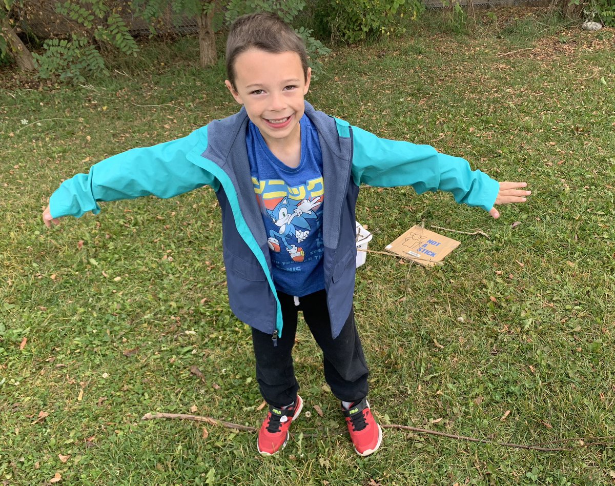 Our Librarian Mrs. Yates read “Not a Stick” for Take Me Outside Day. They found lots of “not a sticks”- an octopus, surfboard and rainbow.