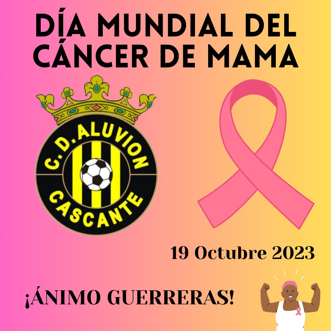 DÍA MUNDIAL DEL CÁNCER DE MAMA

19-10-2023

Desde él C.D.Aluvión queremos mandar ánimos a todas aquellas guerreras que estáis luchando o hayáis luchado contra el Cáncer, al igual que familiares y amigos de quien lo sufre. ¡No estáis solas!

#diamundialdelcancerdemama