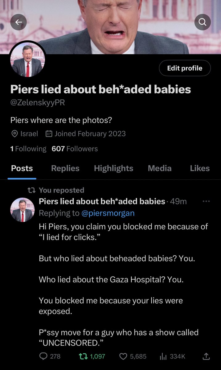 jacksonhinkle's tweet photo. 🇮🇱 Piers Morgan has just BLOCKED my burner account after getting ratio’d by it for blocking my main account.

🇮🇱 Zionist LIES EXPOSED! https://t.co/uelVb9Vih5