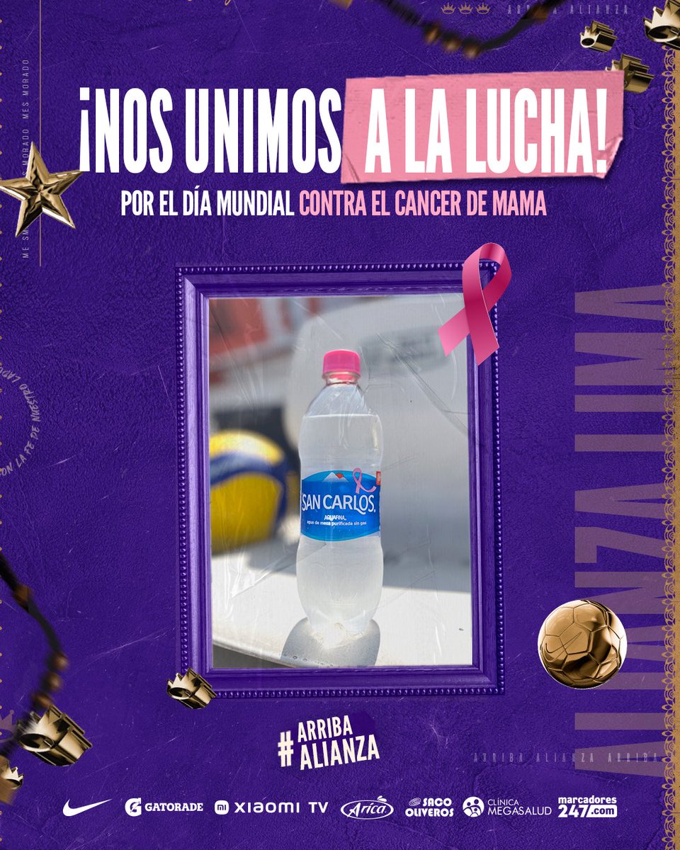 ¡𝗝𝘂𝗻𝘁𝗼𝘀 𝗽𝗼𝗱𝗲𝗺𝗼𝘀 𝗺𝗮𝗿𝗰𝗮𝗿 𝗹𝗮 𝗱𝗶𝗳𝗲𝗿𝗲𝗻𝗰𝗶𝗮! 🫂🌸

En el mes de la lucha contra el Cáncer de Mama, Alianza Lima y #AguaSanCarlos se unen a esta importante lucha.

Si ves algún cambio, ¡Chequéate! 🙏🏾

#DíaMundialContraElCáncerdeMama