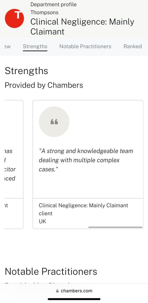 Delighted to be ranked as a Notable Practitioner in <a href="/ChambersGuides/">Chambers and Partners</a> &amp;our fabulous SW  clin neg team being ranked too <a href="/sab_sul/">Sabeena Pirooz</a> <a href="/fusonia/">Sonia Fu</a> <a href="/ClarissaEllerin/">Clarissa Ellerington</a> <a href="/ThompsonsLaw/">Thompsons Solicitors</a> Thank you to our referees for wonderful comments. Well done to colleagues in Wales too <a href="/matthewj137/">Matthew Jones</a> <a href="/lisaosbo1989/">Lisa Osborne</a>