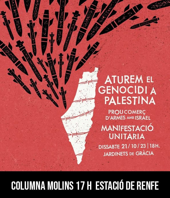 Aquest dissabte ens veiem a les 17h a l'estació de Molins. Palestina lliure! 🇵🇸