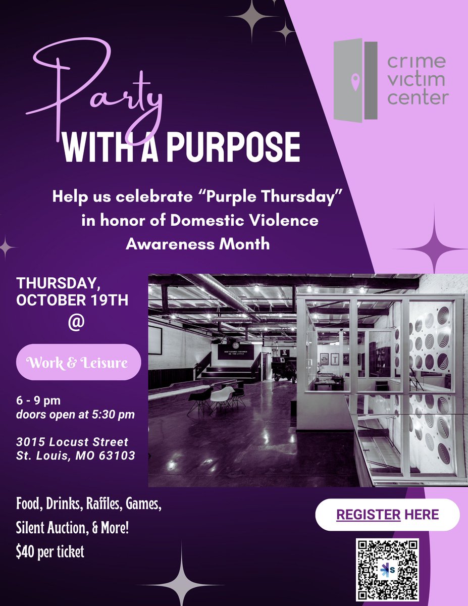 Tonight starting at 6pm!  UMSL Tritons United will be joining Crime Victim Center's Party with a Purpose event!  To support their programs &amp; to help survivors. #DomesticViolenceAwarenessMonth #datingviolence  #gbvawareness #genderbasedviolence #metoomovement #umsltritonsunited