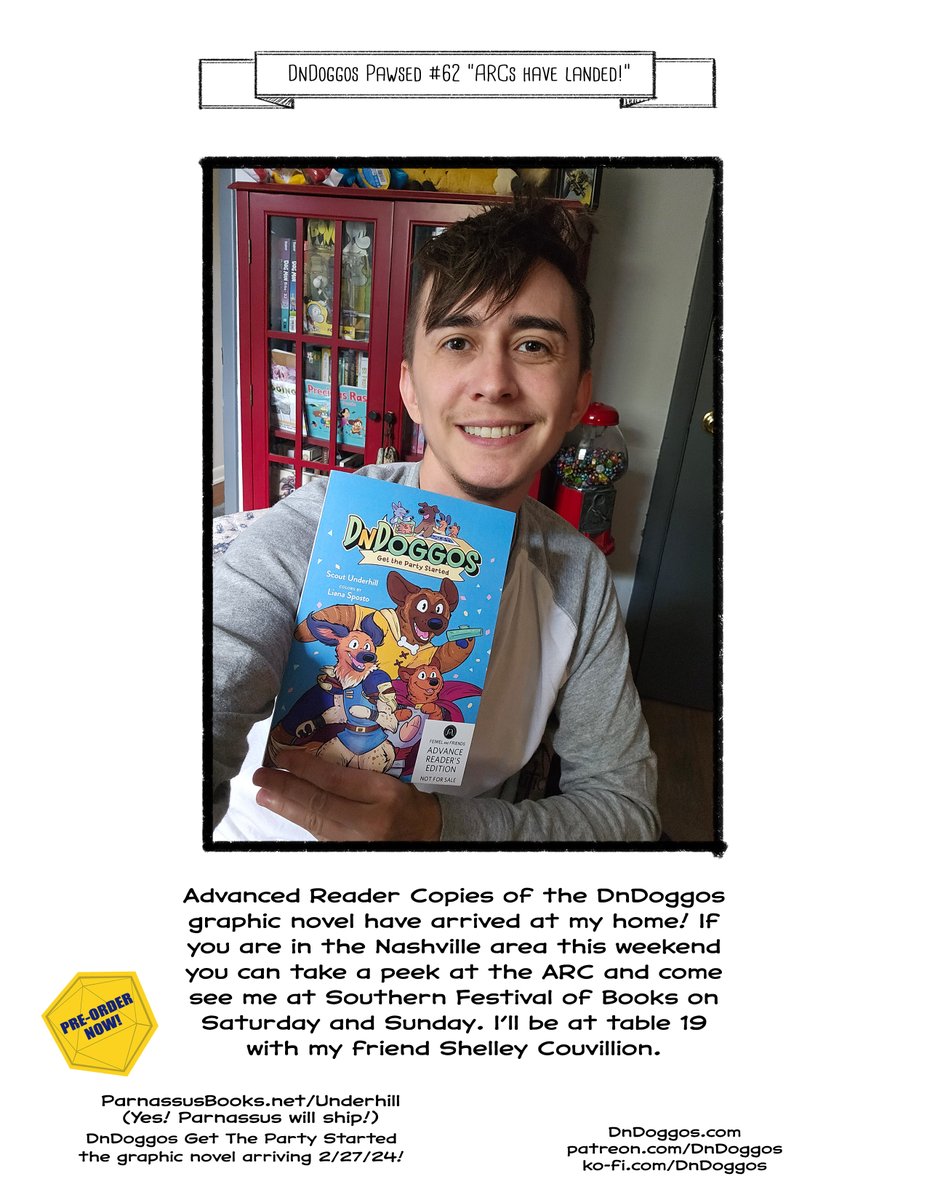 Advanced Reader Copies of the DnDoggos graphic novel have arrived at my home! If you are in the Nashville area this weekend you can take a peek at the ARC and come see me at Southern Festival of Books on Saturday and Sunday. I’ll be at table #19 with my friend Shelley Couvillion.