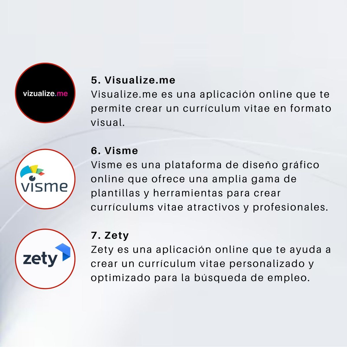 ASAP_News's tweet photo. ¿𝗖𝘂́𝗮𝗹 𝗱𝗲 𝗲𝘀𝘁𝗮𝘀 𝗮𝗽𝗹𝗶𝗰𝗮𝗰𝗶𝗼𝗻𝗲𝘀 𝘂𝘀𝗮? 

Nos gustaría saber si recomienda otra herramienta para hacer un cv. 

#cv #curriculum #entrevista #laboral #empleo #canva #word #GoogleDocs #PDF #Visualizeme #visme #zety #resumeio #hiteretual #jobscan https://t.co/5rYLs2ZIsh