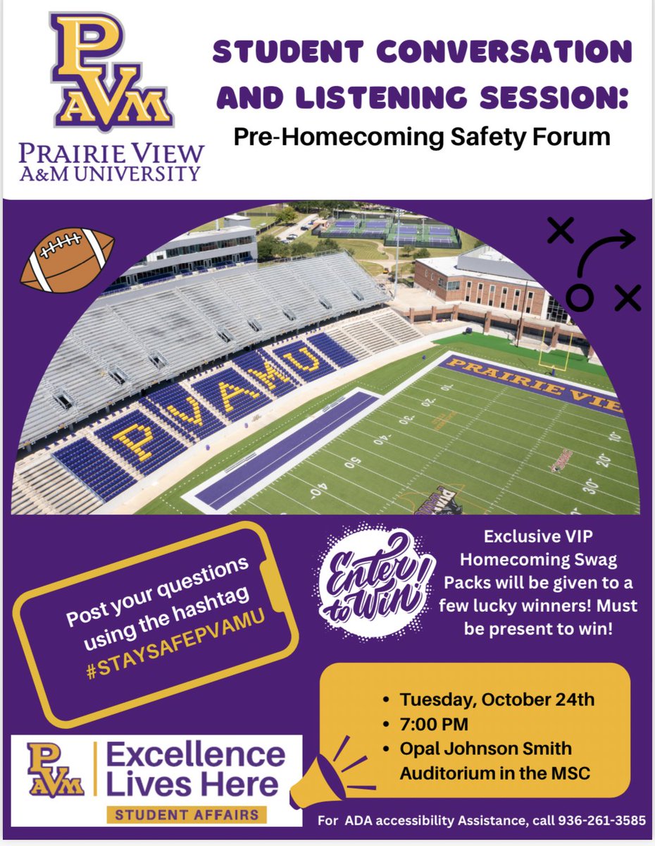 Greetings Panthers! Join the conversation for a chance to win big! The Health Department invites you to the listening session event. Get ready to voice your thoughts, and you could get VIP tickets, awesome apparel, and more! 🙌 #STAYSAFEPVAMU