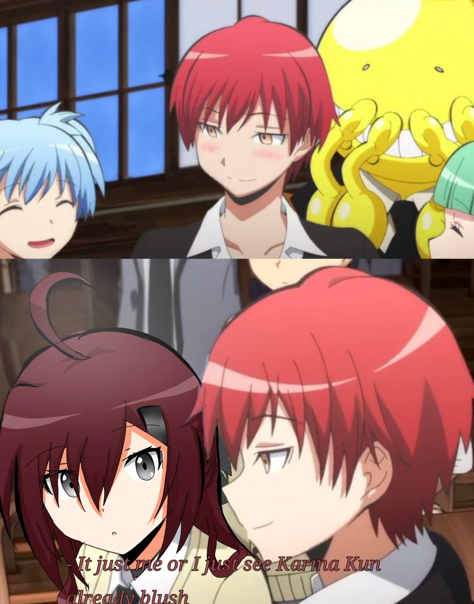 Karma akabane blushing as he is happy ( with OC)