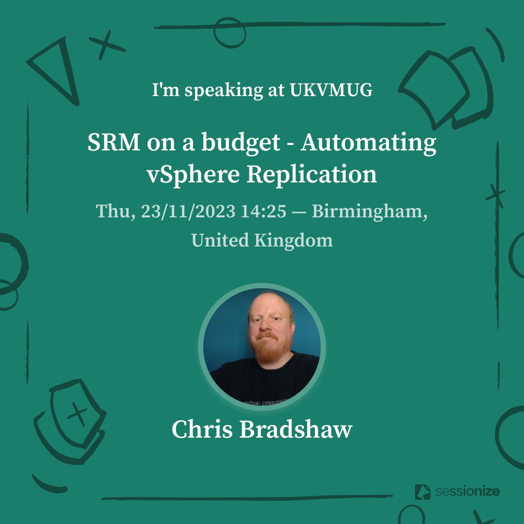 aldershotchris's tweet image. Woohoo! #UKVMUG here I come. Join me and find out how to use #PowerCLI to configure and monitor your #VMware vSphere VM replications!