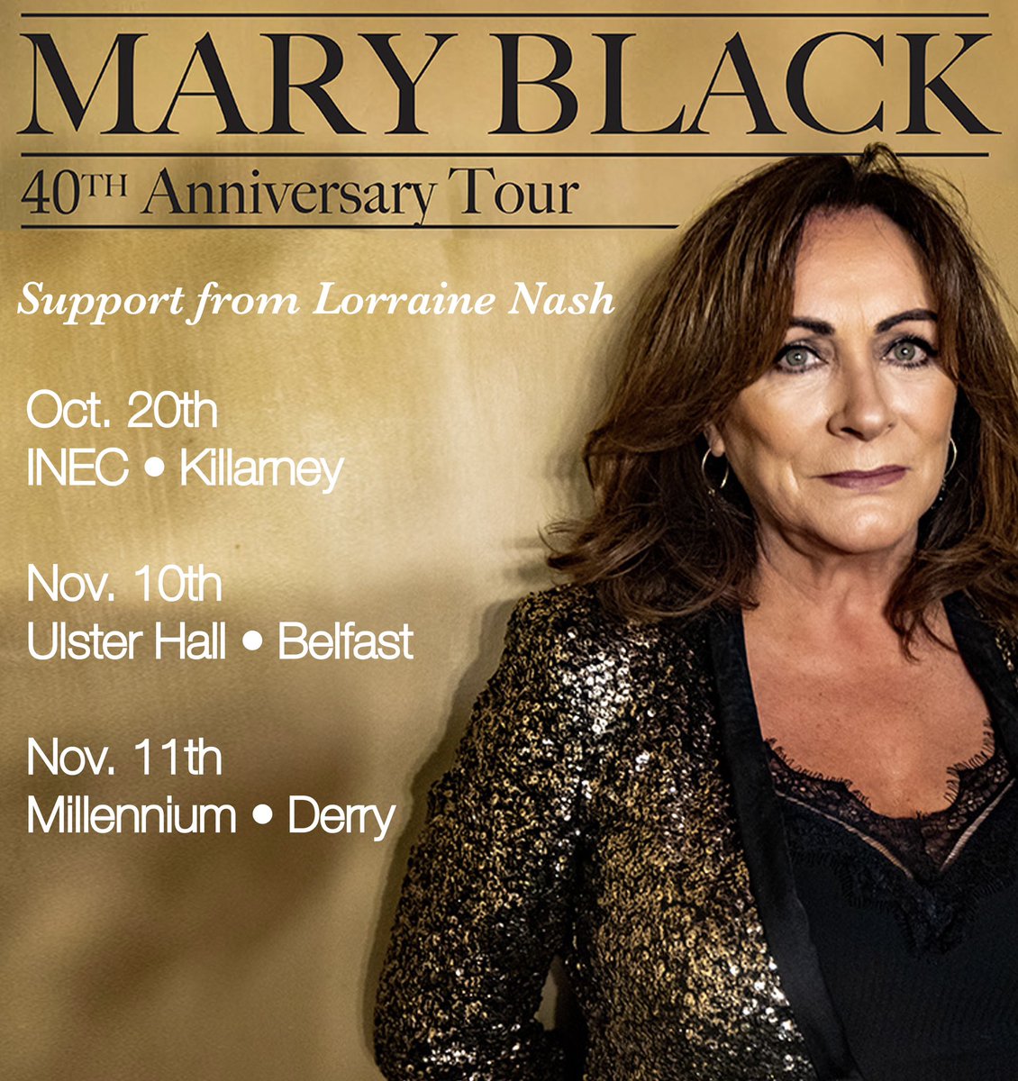 Absolutely honoured to say I’ll be joining the legendary @MaryBlackSinger on three dates of her Irish tour, starting tomorrow in the @GlenINECArena ❤️