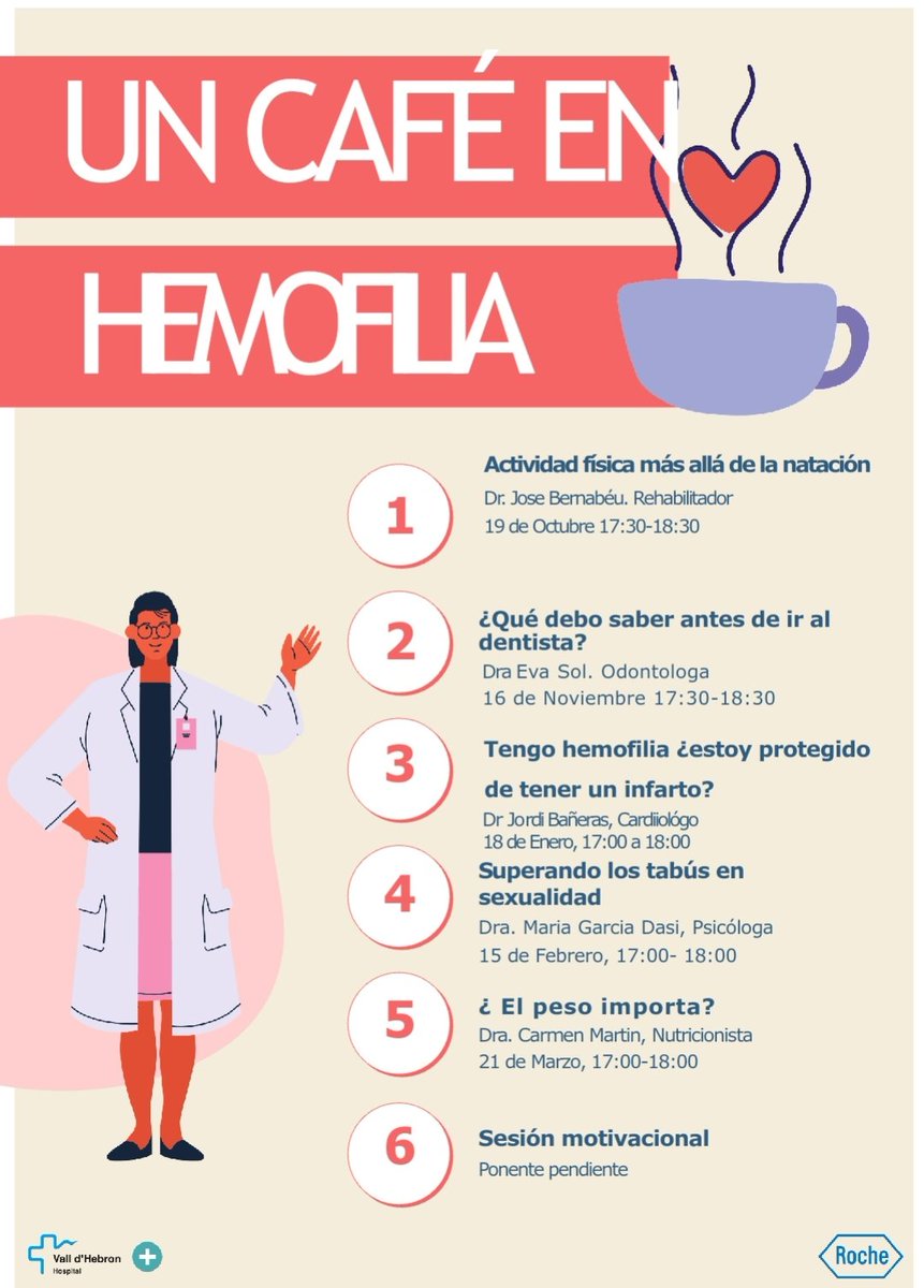 oBenitez6's tweet photo. Hoy primera sesión para pacientes de #hemofilia del programa Un Café en la Unidad de Hemofilia: actividad física, a cargo del Dr. Bernabeu, rehabilitador de la la unidad.

Os esperamos el 16 de Noviembre hablando sobre salud bucodental

@Hemato_Vhebron @hemofilia_cat
@vallhebron https://t.co/ILpm7gJipr