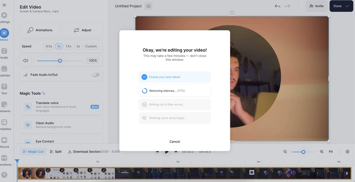 alexchristou_'s tweet photo. So nice sitting back whilst magic cut does the heavy lifting 

Been using this feature on basically every video. With all the AI tools flying out, this one is genuinely a massive time saver and super valuable

Kudos to @johancutych and the team 👏🏼 https://t.co/WjP3ezVNt8