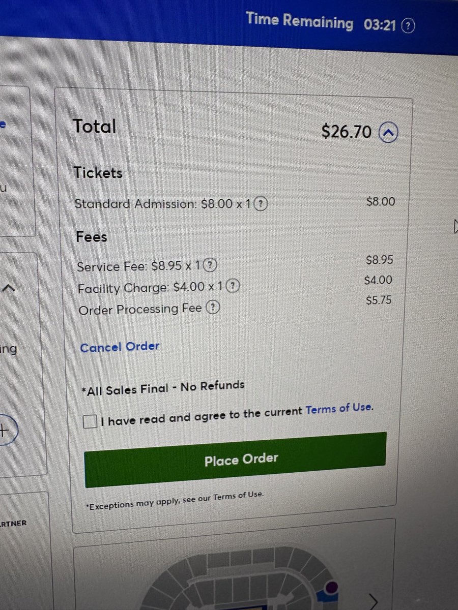 An 8 Dollar ticket with 20 Dollar in service fees is an absolute fuckin crime