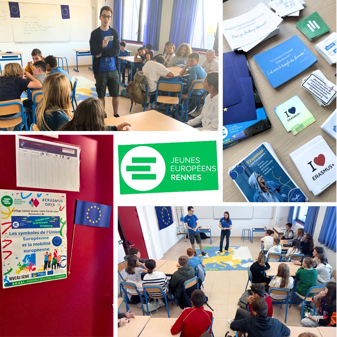 JE_Rennes's tweet photo. 🟢RETOUR EN IMAGES🟢

Nous sommes intervenus dans des établissements scolaires dans le cadre des #erasmusdays pour sensibiliser les élèves sur la mobilités européennes et sur les principaux symboles de l’UE.

Merci 💚
@mouvementeuropeen 
@jeuneseuropeens 
#erasmus https://t.co/O2d7TaL1jV
