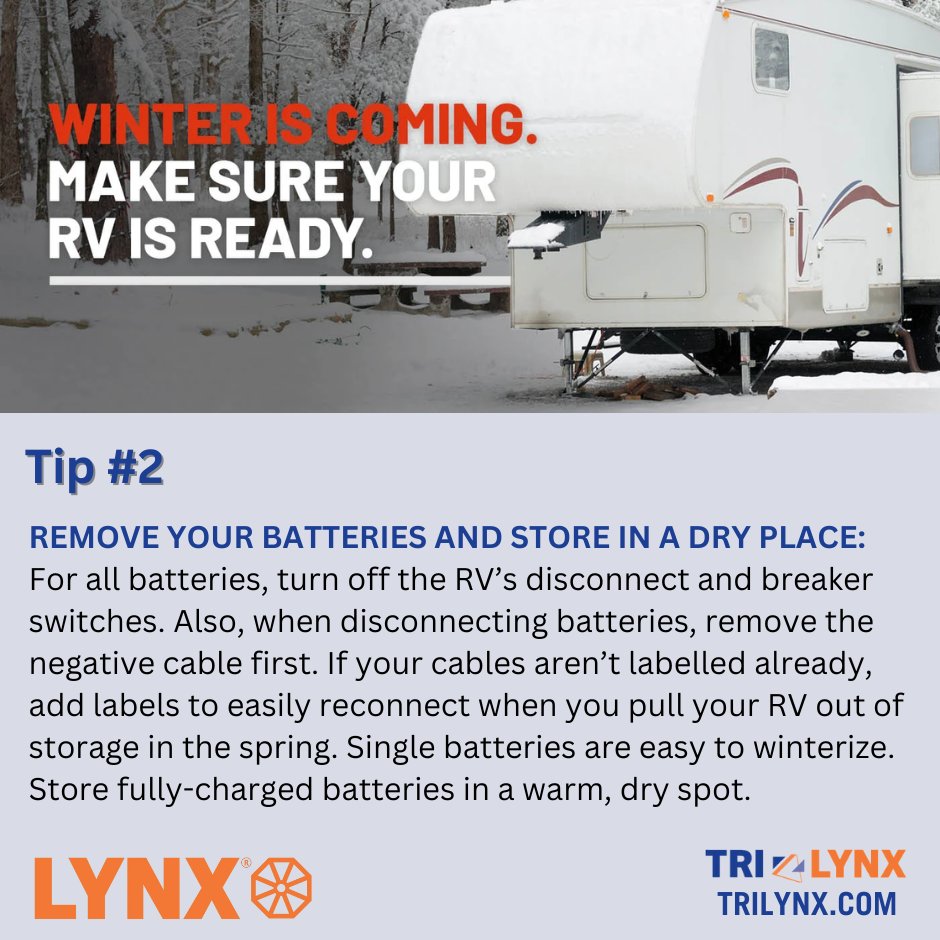 LynxLevelers's tweet image. As the temperatures drop and the seasons begin to change, there are many things people must do to adequately prepare themselves for winter. We are excited to bring you 6 weeks of Winterization Tips! 
#rvwinterization #getreadyforwinter #rvwinterprep #winterizationtips