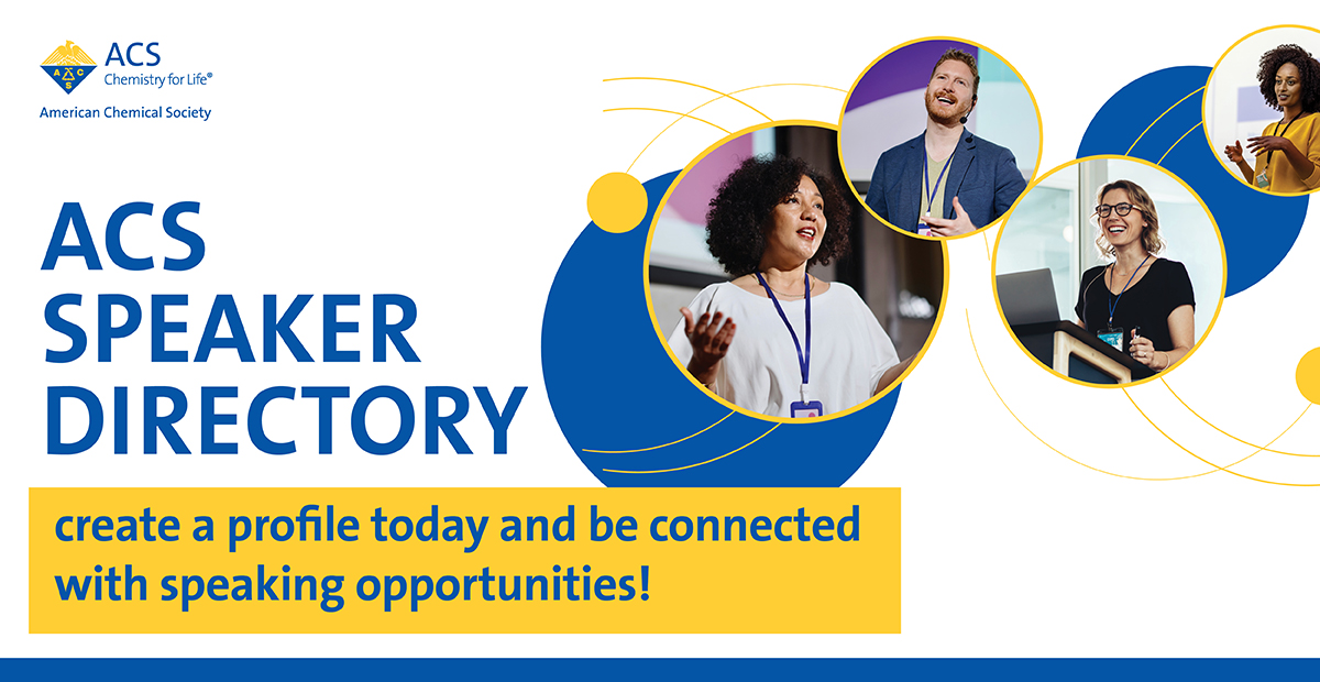 AmerChemSociety's tweet photo. Exciting News! Join the #ACSSpeakerDirectory and become a #chemistry influencer. Learn how you can share your expertise with others around the world at https://t.co/9X6mxcDyWJ #ChemistryExperts #Chemistry #ChemTwitter https://t.co/ORftIgfwft