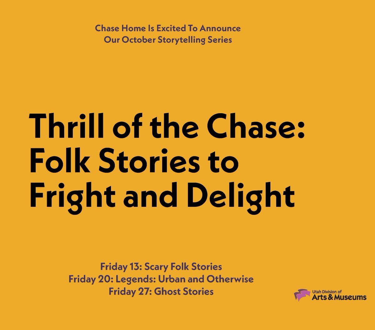 Join us this Friday, Oct. 27 at 7 p.m. at our Chase Home Museum for ghost stories read by the fireplace, and then check out our show of haunting B&amp;W photographs from the State of Utah Alice Merrill Horne Art Collection.  artsandmuseums.utah.gov/chase-home-mus…