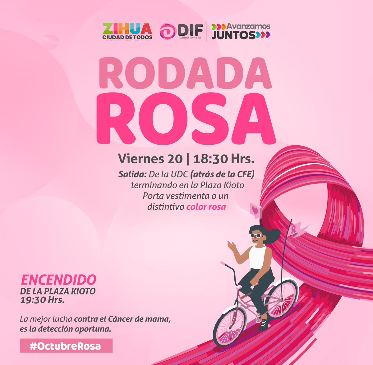 Gob_Zihuatanejo's tweet photo. ¡Únete a nosotros en la Rodada Rosa este viernes 20 a las 18:30 para concientizar sobre la lucha contra el Cáncer de Mama! Pedalea con un propósito y ayúdanos a difundir la importancia de la detección temprana. Juntos, podemos hacer la diferencia. 🚴♀️🚴♂️💕 #CáncerDeMama #RodadaRosa https://t.co/PmKCWLSjfC