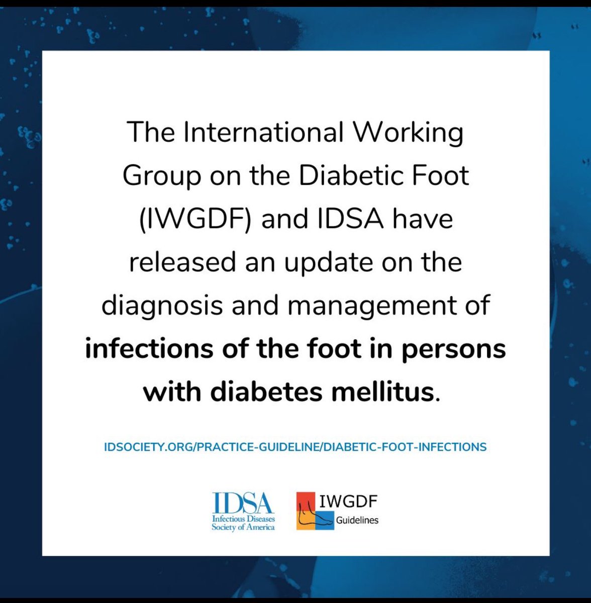 El Grupo Internacional de Trabajo sobre el Pie Diabético (IWGDF, por sus siglas en inglés) y la IDSA han publicado una actualización sobre el diagnóstico y el tratamiento de las infecciones del pie en personas con diabetes mellitus: lnkd.in/dGfqJwdJ