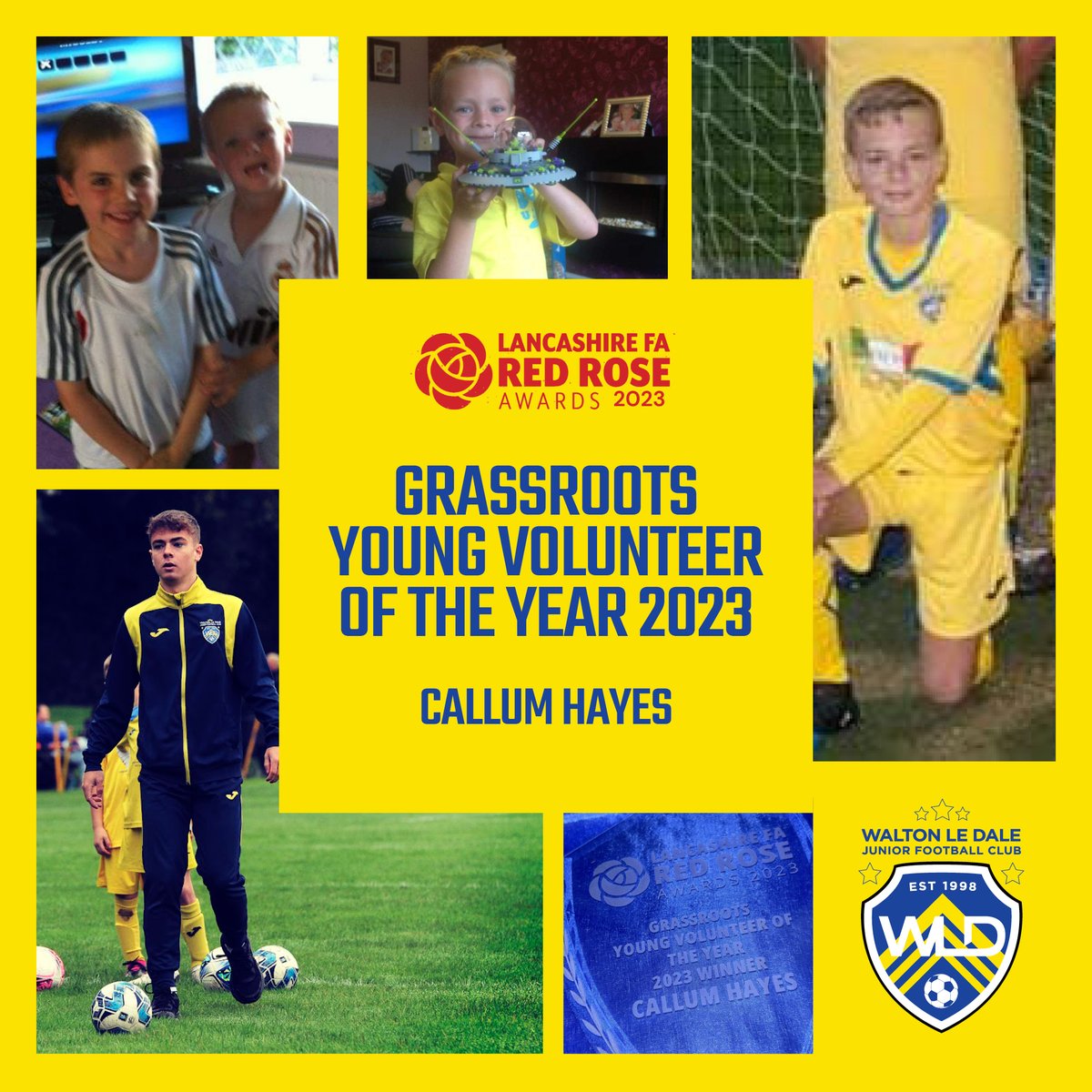 From WLD youth player, to U8 manager, committee member & youth committee lead... Tonight he was crowned 'Grassroots Young Volunteer of the Year 2023' at the @LancashireFA Red Rose Awards. Congratulations Callum, we're so proud and appreciate everything you do for our club. 🏆💛