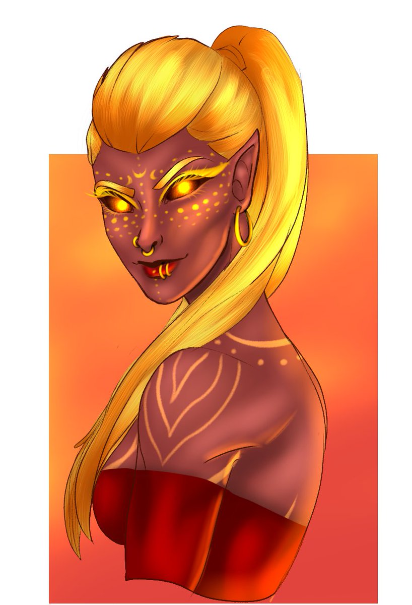 OG_CaptainSalt's tweet image. Cartoon version of my fire genasi, Flare.