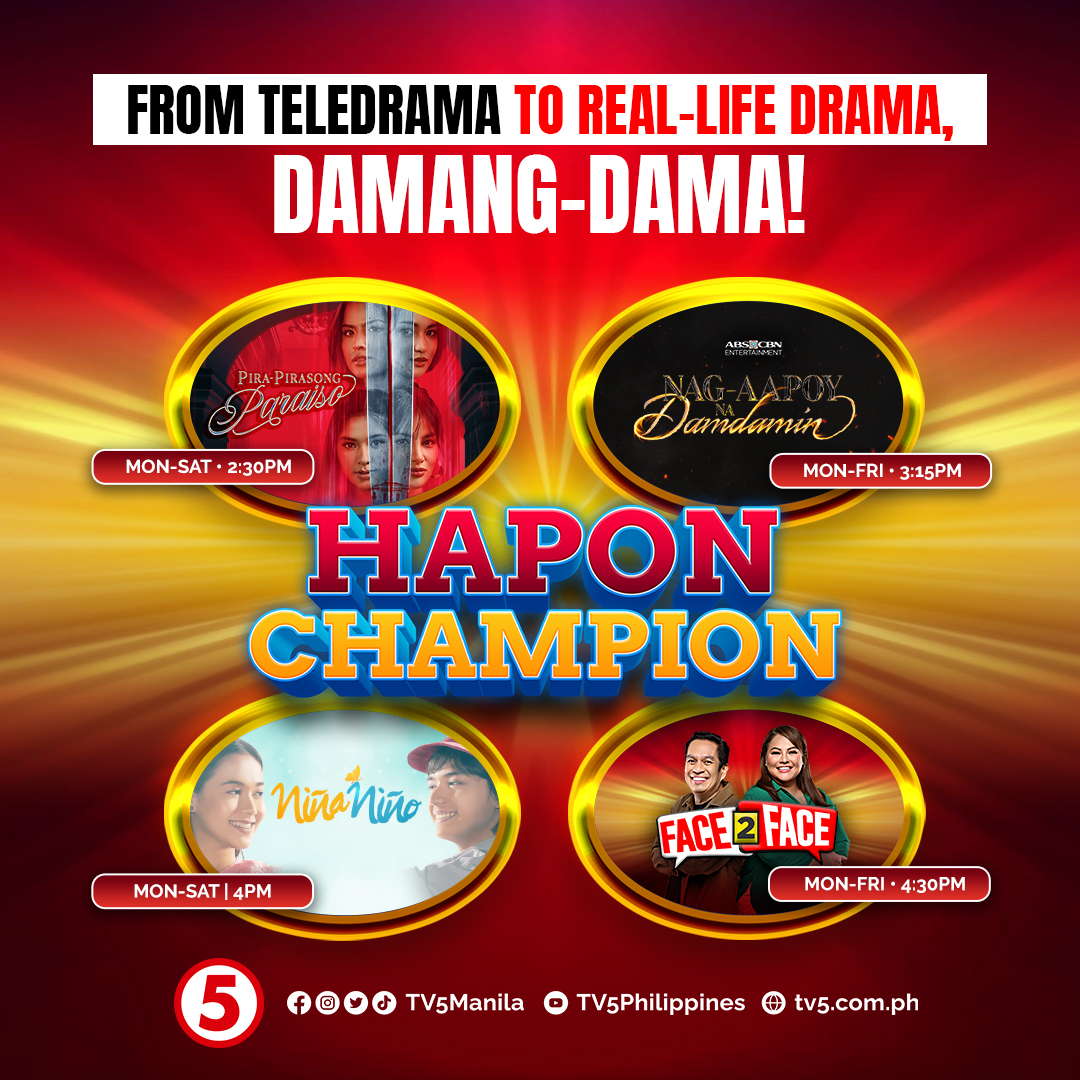 Loaded sa drama, loaded sa komprontasyon ang ating mga hapon, Kapatid! 🙌🏻 Tumutok lang simula 2:30 PM, dito sa #HaponChampionTV5! #IBAngSayaPagSamaSama