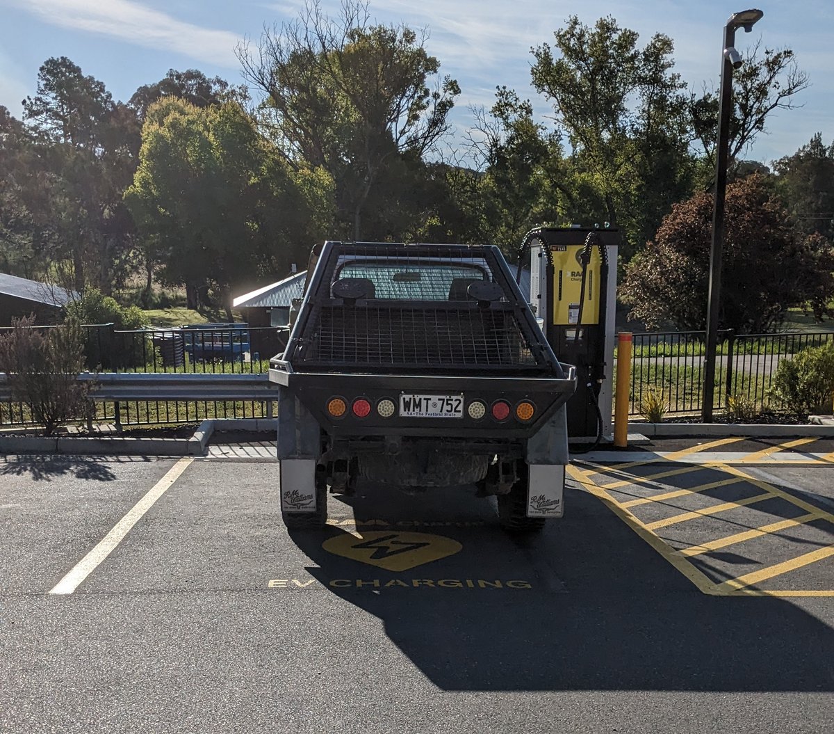 tccack's tweet photo. @RAAofSA ... Love the new charger at Woodside... Unfortunately so does this bloke. Two weeks in a row he's done this. There are at least 30 empty spaces in the carpark at this time. Whats the suggested procedure to follow? The supermarket, council or sapol? https://t.co/IO2MWhEjT4